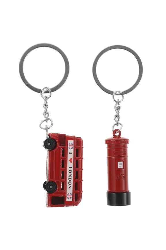 2Pcs Red Alloy Keychain London Bus and Mailbox British Souvenir Pendant