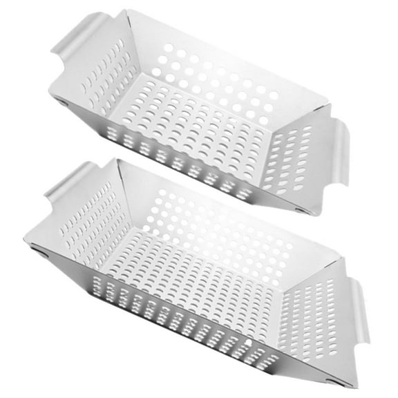 AURARMLET Multipurpose Grill Baskets 430 Stainless Steel 2Pcs 9.6X4.2X1.7In Silver