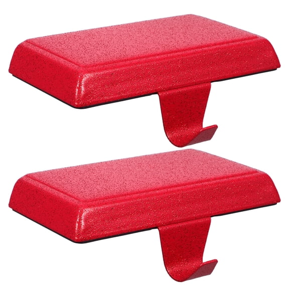 AURARMLET 2-Pack Metal Stocking Holder Stand with Red Mantel Hooks for Christmas Decoration and Storage