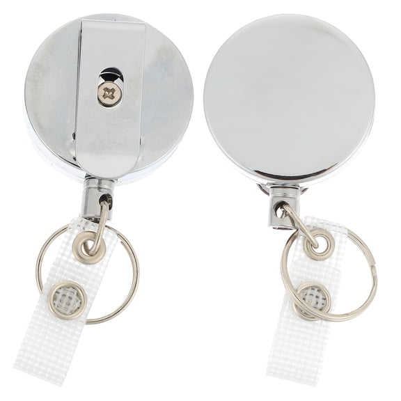 AURARMLET 2Pcs Retractable Id Cards Clip Plated Silver Metal with Key Ring and Secure Clip for Instant Badge Swiping