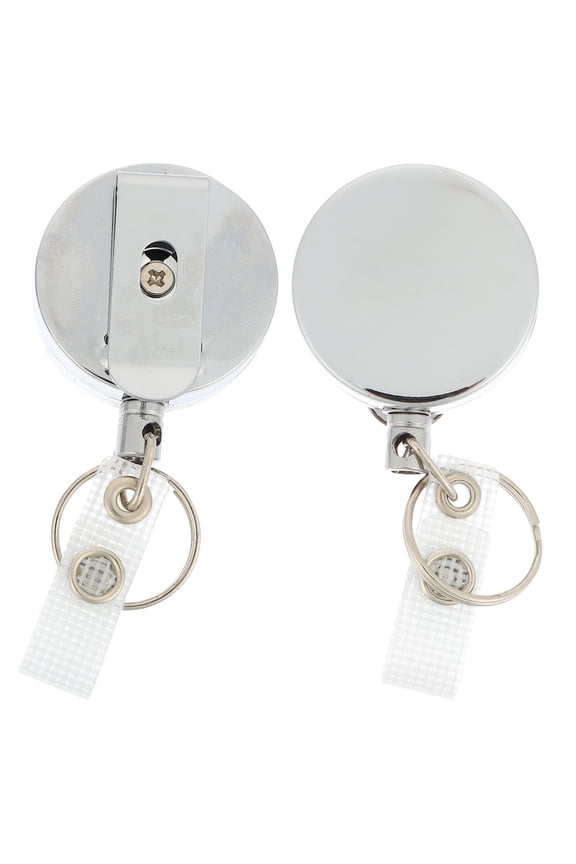 2Pcs Retractable Id Cards Clip Plated Silver Metal with Key Ring and Secure Clip for Instant Badge Swiping