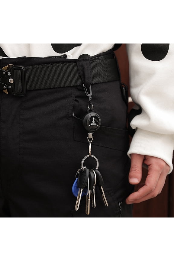 2Pcs Retractable Keychain Black Lightweight Wear Resistant Flexible Key Buckle