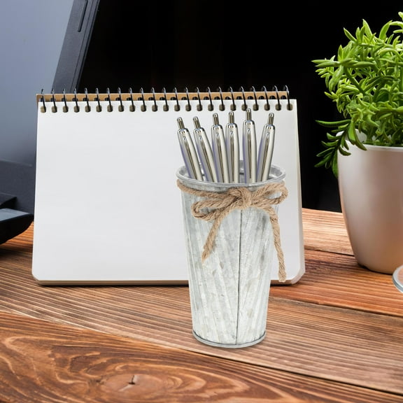 AURARMLET 2Pcs Round Metal Pen Holder Silver Iron Pencil Cup for Desk Storage and Makeup Brush Holder