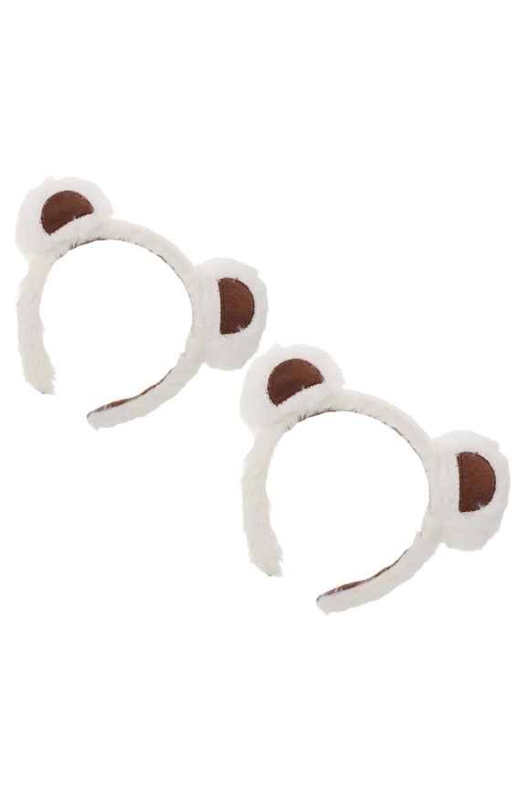 2-Pack White Plush Bear Ears Headbands Animal Hairbands for Costume and Dress-Up