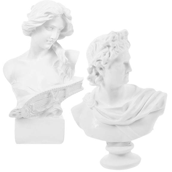 AURARMLET 2Pcs White Resin Greek Bust Statue Decor Modern Vintage Home Table Decoration