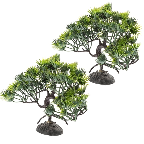 AURARMLET 2Pcs Aquarium Bonsai Pine Tree Artificial Plant Fish Tank Decoration Green Plastic Ornament