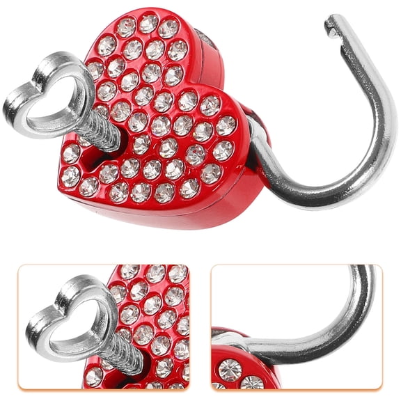 AURARMLET 2Sets Alloy Heart Padlock Locks for Travelling with Red Rhinestone Decor