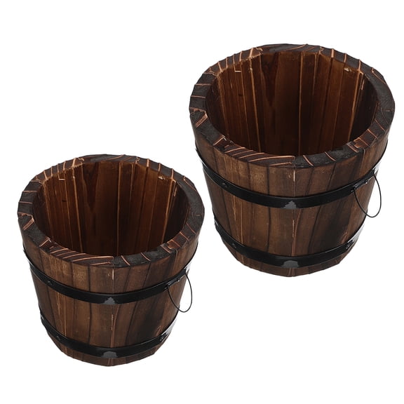 AURARMLET 2pcs Wooden for Outdoor Plants, Brown Garden Planter Pots for Patio, Deck, Yard Decor