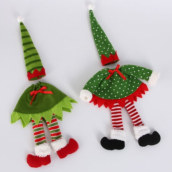 AURARMLET 2pcs Christmas Wine Decor Multi-colored Cloth Holding for Holiday Home Decorations Classic Style