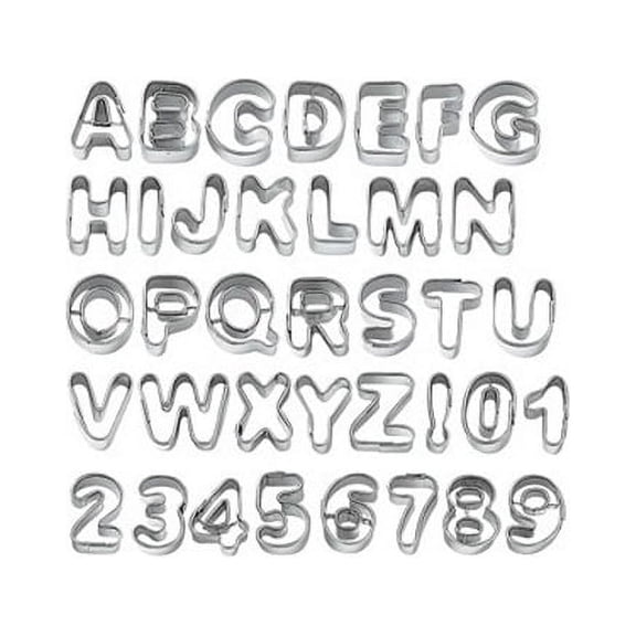 AURARMLET 37Pcs Metal Alphabet Number Cutters Cake Decorating Tools Stainless Steel Plated Silver