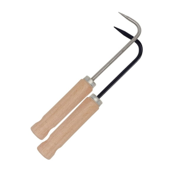 AURARMLET Weeding Root Lifter Black Manual Weeder Stainless Steel Wood 2Pcs 9.8x2x0.8in