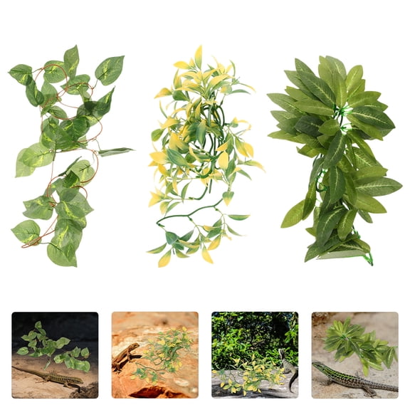 AURARMLET 3Pcs Green Simulated Vines for Reptile Terrarium Decorative Climbing Plant Accessories