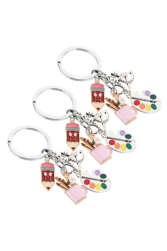 3-Pack Teacher Keychains Bulk Set Multi-Color Graduation Art Party Favor Pencil Keyrings
