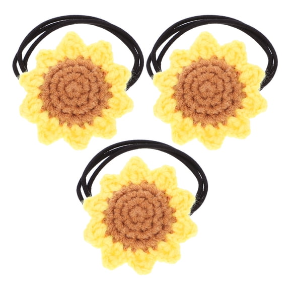 AURARMLET 3Pcs Handmade Cotton Sunflower Hair Ties Elastic Floral Hair Accessories