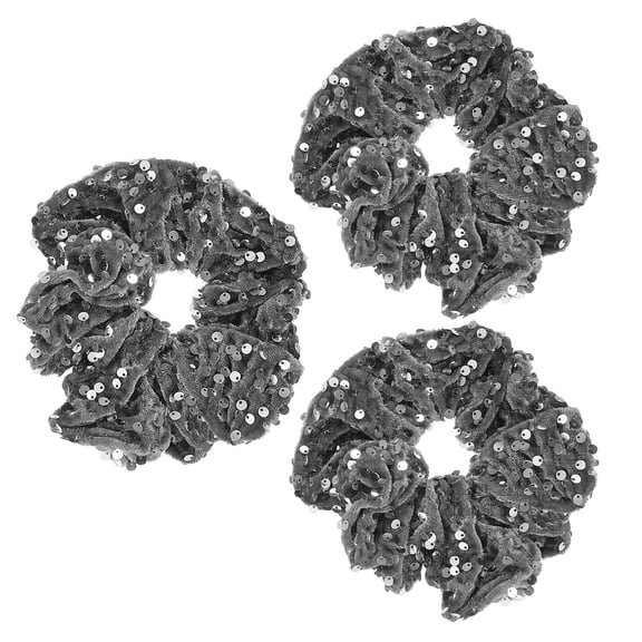 AURARMLET 3Pcs Grey Sequin Hair Scrunchies Velvet Elastic Hair Ties for Daily Wear