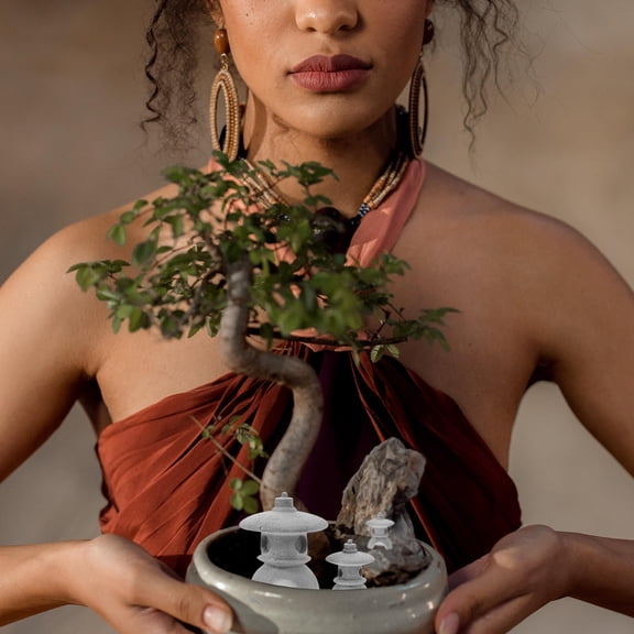 AURARMLET 3-Piece Miniature Garden Statues Grey Sandstone Home Decor Bonsai Accessories Design