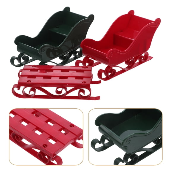 AURARMLET 3Pcs Plastic Christmas Sleigh Ornament with Assorted Colors for Holiday Tabletop Centerpiece