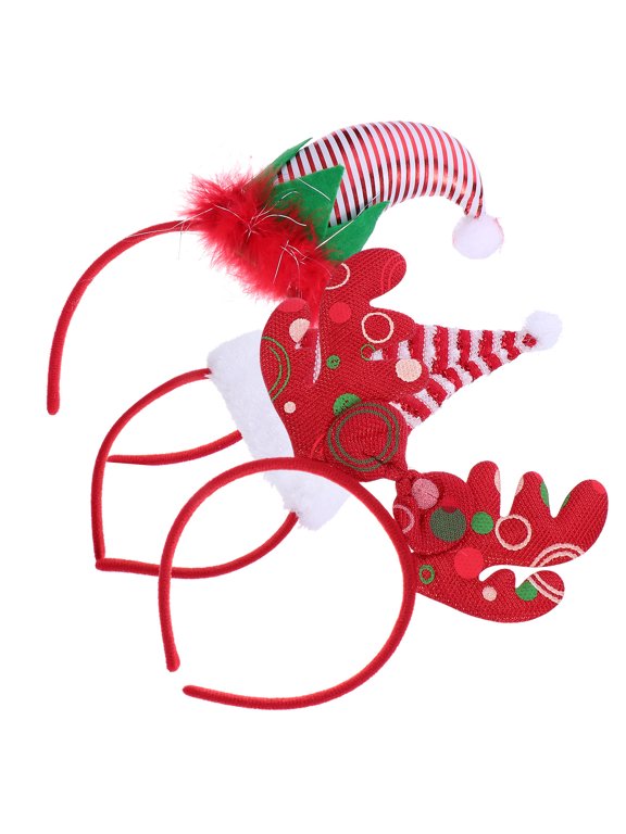3Pcs Red Party Headwear Christmas Antler Hairband Hat Hair Hoop Decorative