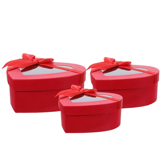 AURARMLET 3Pcs Valentine Day Red Heart Boxes Paper Box for Candy and Flower Packaging