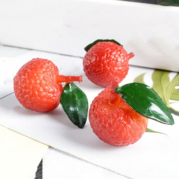AURARMLET 4Pcs Red Artificial Lychee Decor with Vivid Realistic Design for Home Table Centerpiece