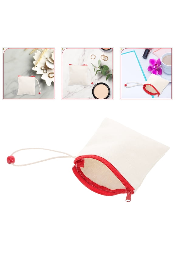 4Pcs Small Coin Pouch Canvas Cloth Red for Storing Coins Women Travel