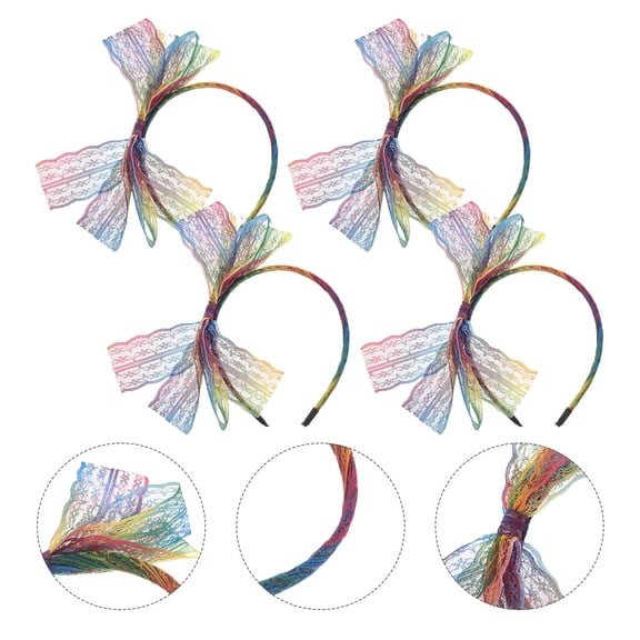 AURARMLET 4Pcs Statement Lace Headband with Bowknot and Ribbon Vintage 80s Hair Hoop