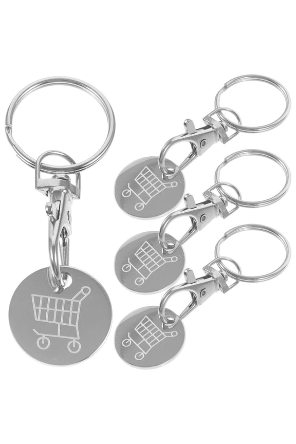 4-Pack Metal Shopping Cart Token Keychains with Holder Key for Easy Access and Decoration