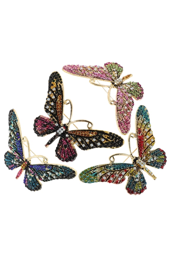 Vintage Rhinestone Butterfly Brooch Set, Assorted Colors Alloy Pins for Women, 4 Pieces Decorative Accessories