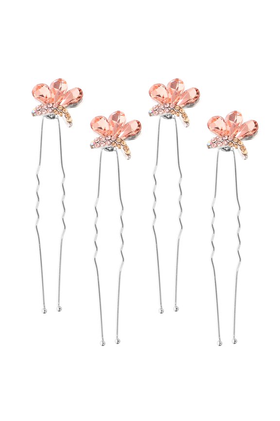4Pcs Wedding Bridal Hairpin Rose Gold U Shape Rhinestone Butterfly Hair Accessories
