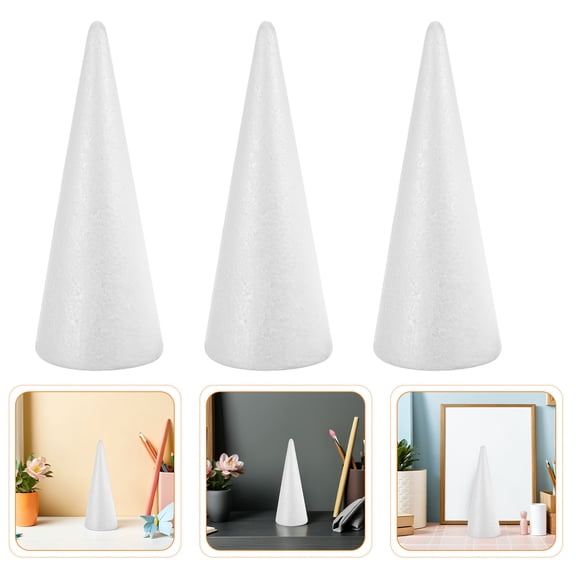 AURARMLET 4Pcs Foam Cone Shapes in White Lightweight Polystyrene for Christmas Tree Craft Projects