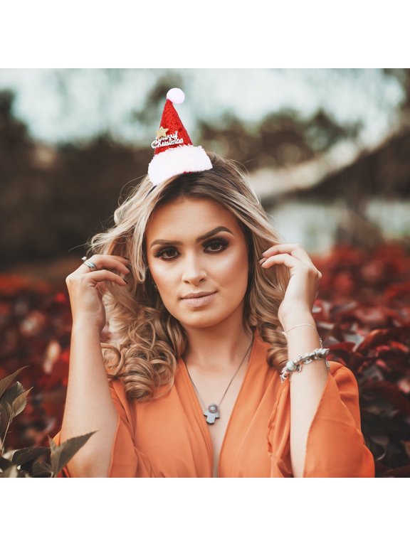 4Pcs Xmas Hat Hairpin Red Holiday Hair Hoops for Festive Party Decoration