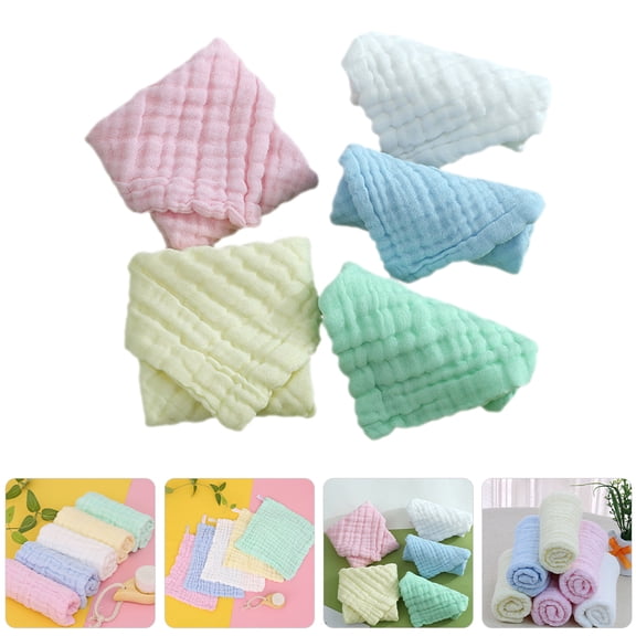 AURARMLET Set of 5 Yellow Cotton Baby Bath Washcloths, Absorbent and Soft Rags with Simple Design