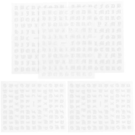 AURARMLET Self-Adhesive English Alphabet Decals Nail Stickers Silver 5 Sheets