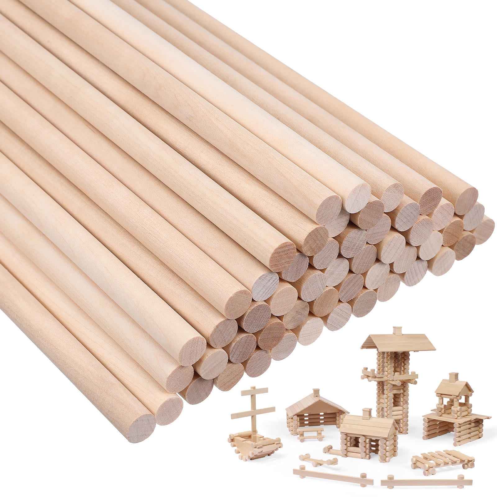 AURARMLET 50Pcs Wood Round Sticks Unfinished Hardwood Dowels for Versatile Craft Projects