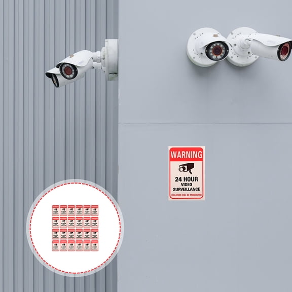 AURARMLET Security Camera Warning Stickers 50 Red Adhesive Video Surveillance Signs for Home and Business