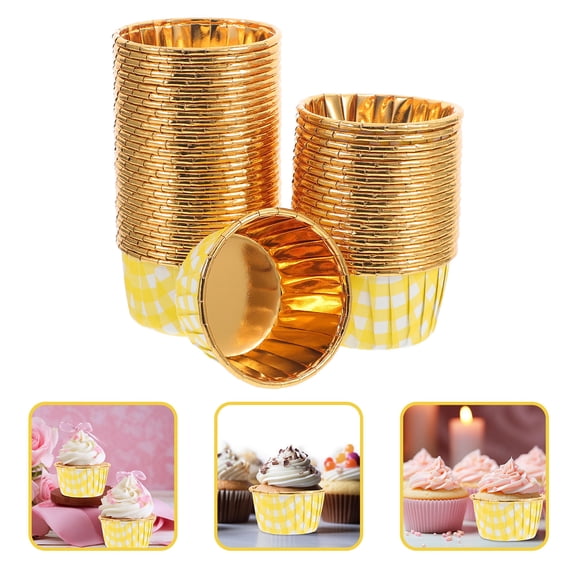 AURARMLET 50Pcs Aluminium Foil Paper Baking Cups Yellow Color for Cupcake and Muffin Wrapping