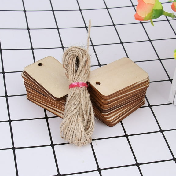 AURARMLET 50Pcs Wood Hanging Tags Rectangle Shape Blank Wooden Pieces for Arts and Crafts