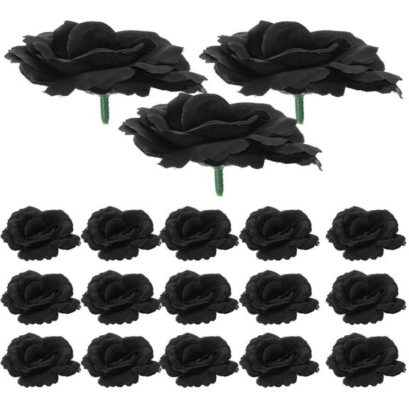 AURARMLET 50 Pieces Black Silk Rose Flowers Artificial Decor for Office, Home, Wedding, Party, Shop Use