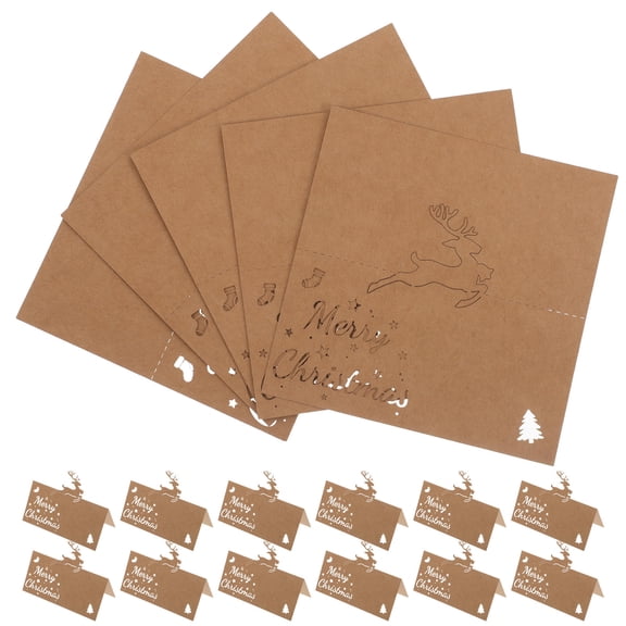 AURARMLET 50Pcs Reindeer Snowflake Kraft Paper Place Cards for Wedding Events