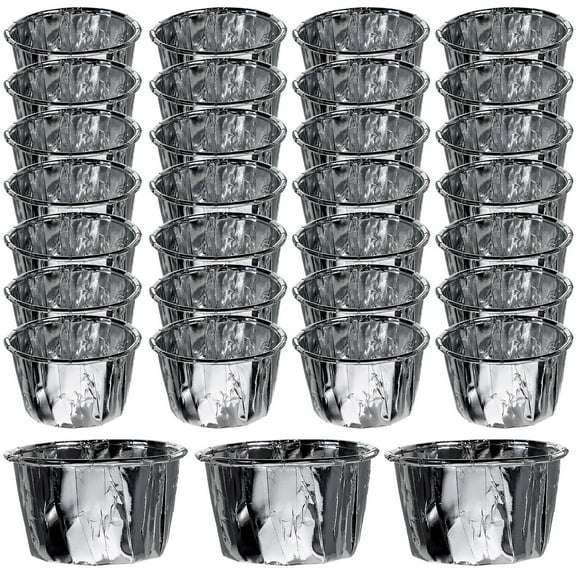 AURARMLET 50Pcs Mini Baking Cups Silver Aluminum Foil Non Stick Oil Proof for Birthday Celebrations and Tea Parties
