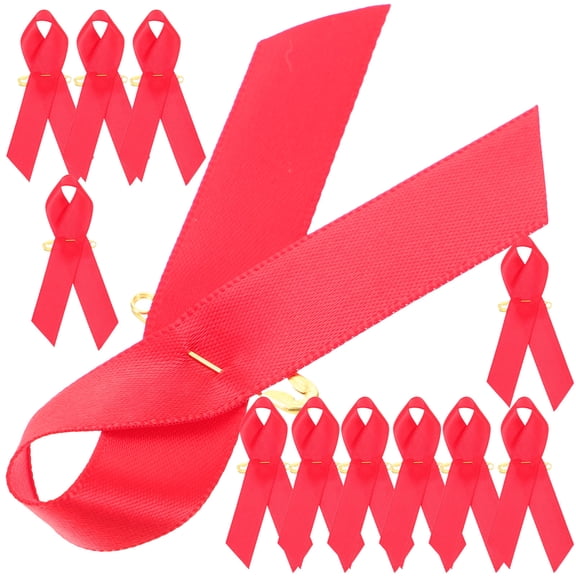 AURARMLET 50Pcs Removable Red Ribbon Pin Unique Style Fundraising Ribbon Accessory