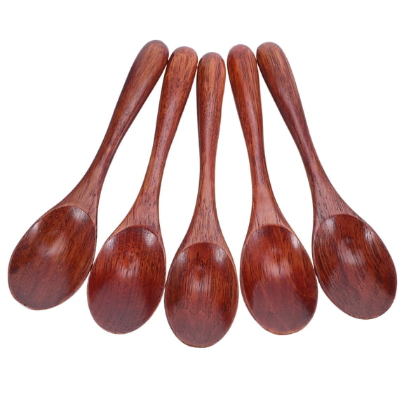 AURARMLET 5Pcs Brown Wood Spoons Japanese Design for Honey Coffee Sugar and Soup