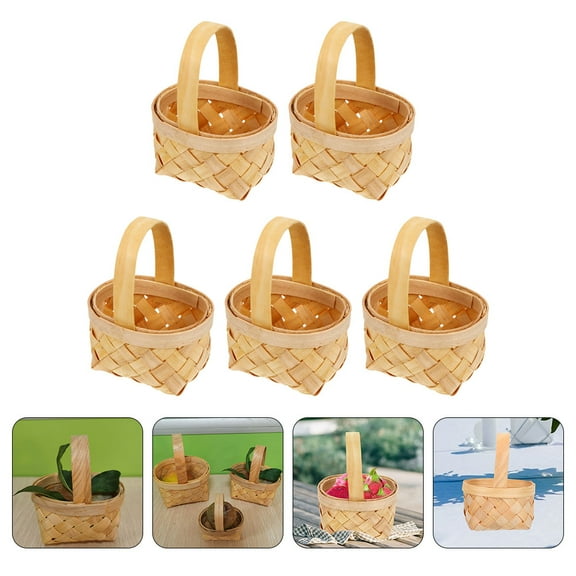 AURARMLET 5Pcs Lightweight Woven Basket with Handle Light Brown for Kitchen Study Room Organization