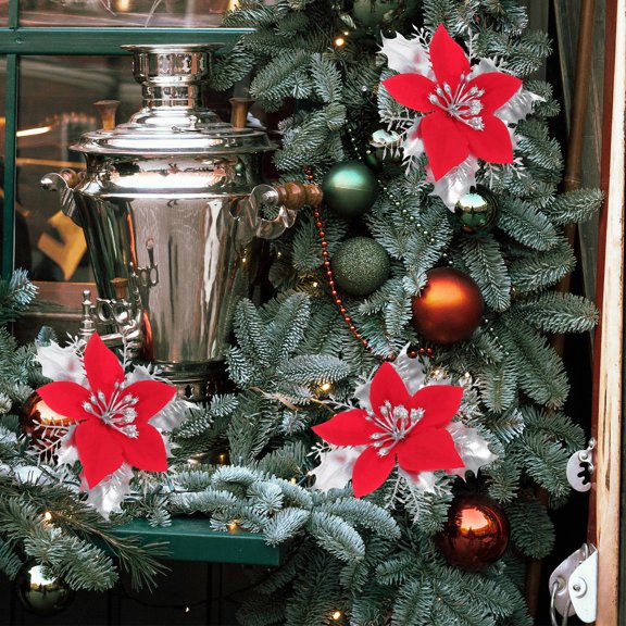 AURARMLET 6 Pcs Artificial Flowers Multi Pvc Decorative Floral Brooch for Christmas Decorations Or Wreath Decor