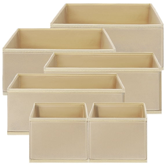 AURARMLET 6-Piece Beige Non-Woven Fabric Drawer Organizer Set for Dresser Storage and Home Organization
