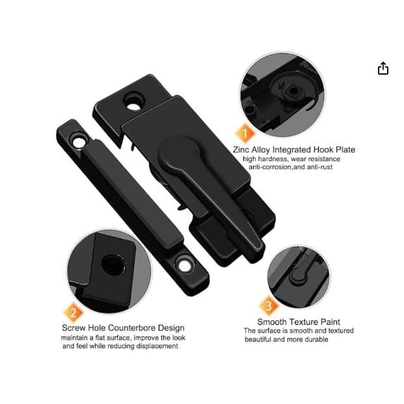 AURARMLET 6Sets Black Sliding Sash Window Locks with Cam Action for Enhanced Security and Classic Vintage Design