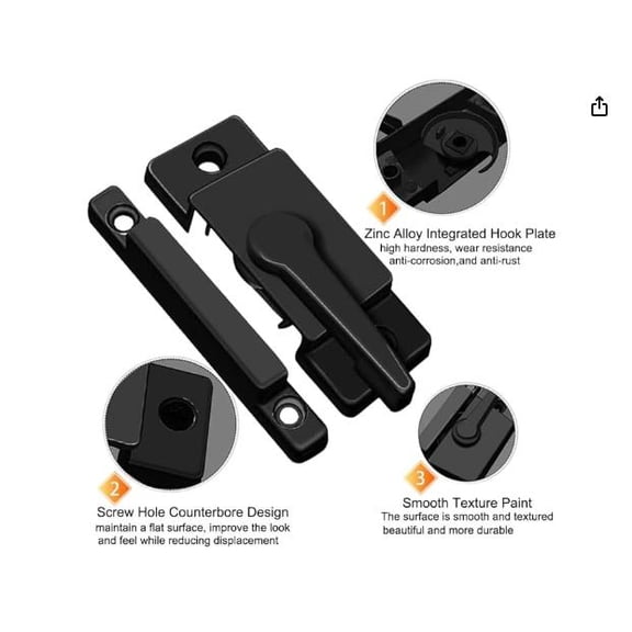 AURARMLET 6Sets Black Sliding Sash Window Locks with Cam Action for Enhanced Security and Classic Vintage Design