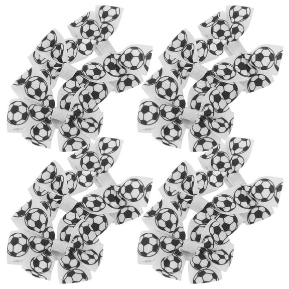 AURARMLET Soccer Bow Ribbon Hairpins White Grosgrain Alloy Snap Barrettes for Sports Events 6Pairs