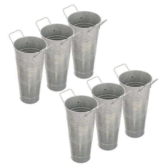 AURARMLET 6Pcs Galvanized Metal Bucket with Handle Rustic Farmhouse Flower Vase Planter