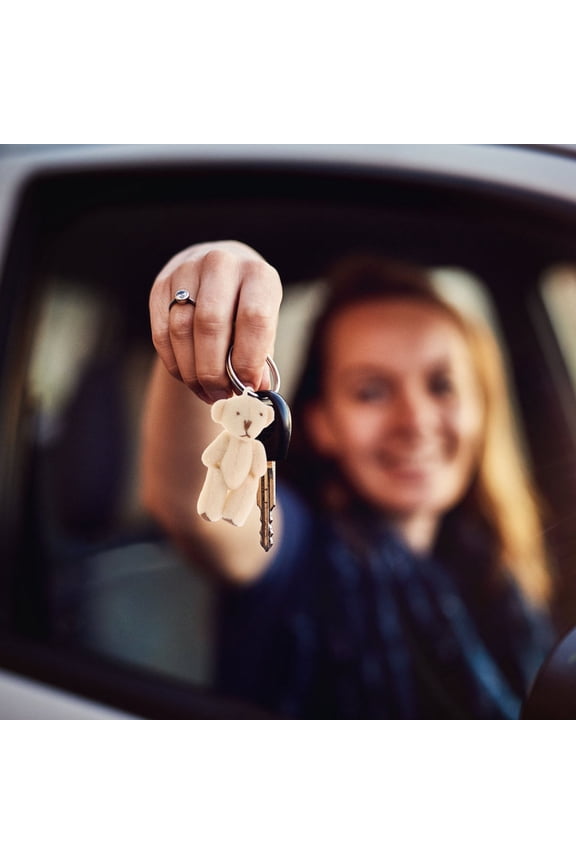 6Pcs Tiny Bear Dolls White Plush Keychain Charms with Interchangeable Outfits
